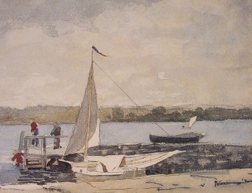  maler - A Sloop in einem Kai Gloucester Realismus Marinemaler Winslow Homer